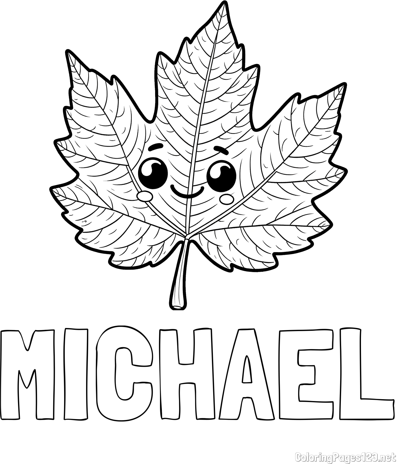 MICHAEL Coloring Page and Smiling Leaf Coloring Page for Kids