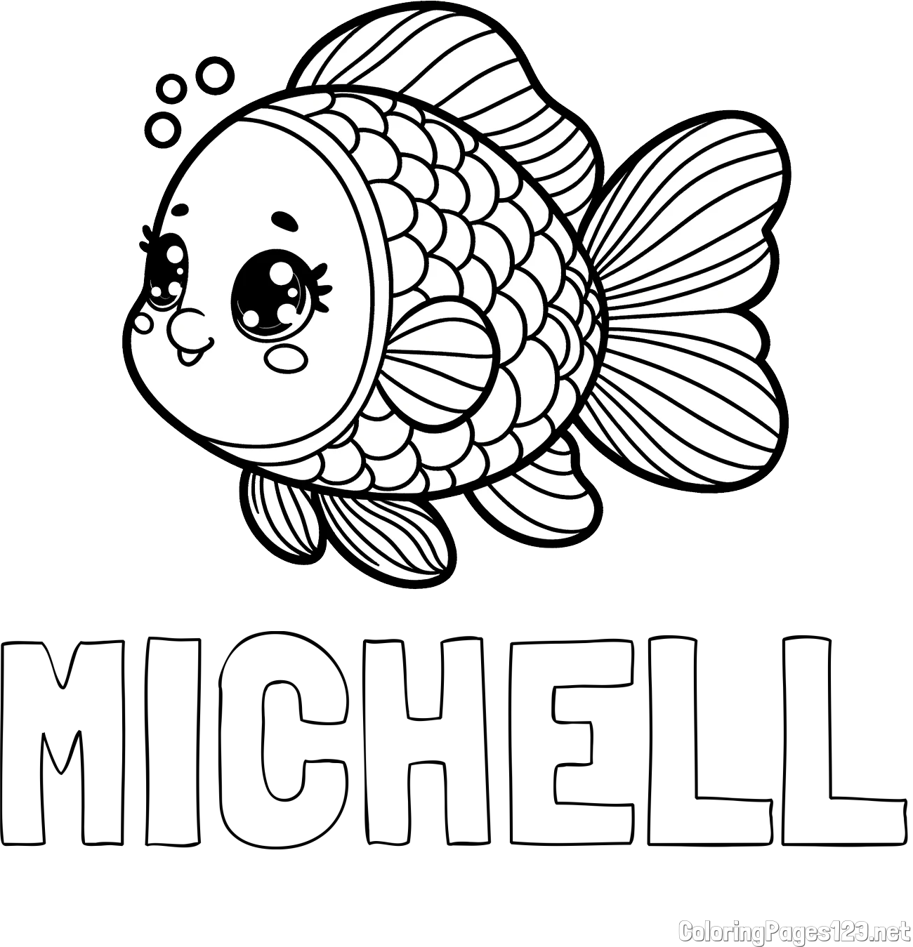 MICHELL Coloring Page and Coloring Page of a Cute Fish