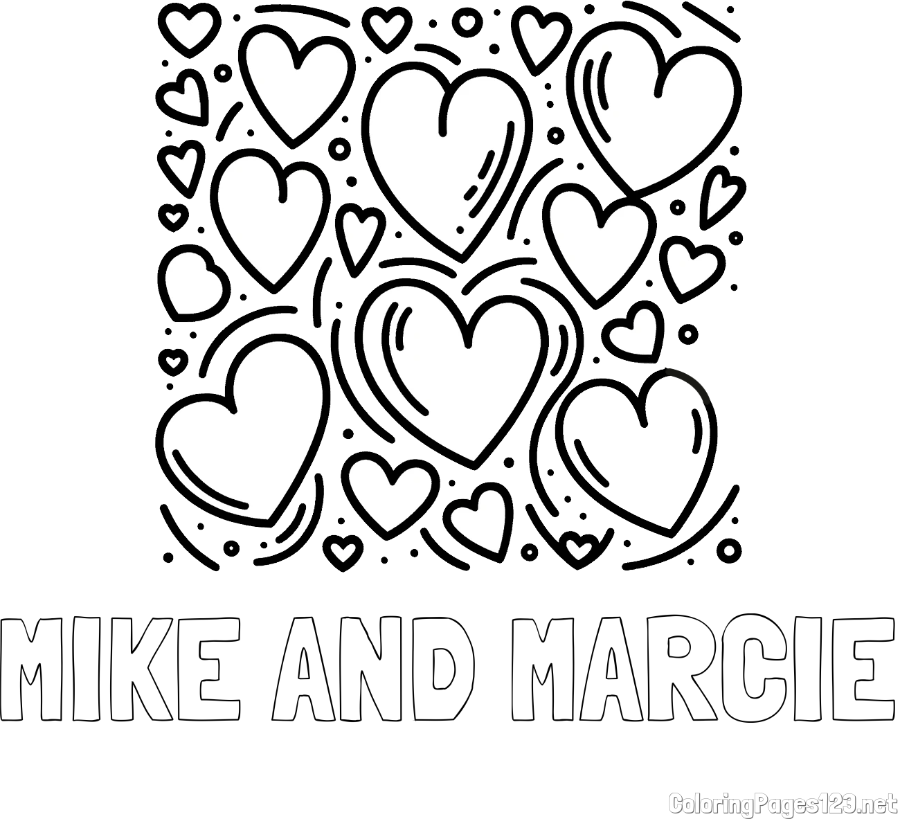 MIKE AND MARCIE Coloring Page and Free Printable Coloring Page of Hearts