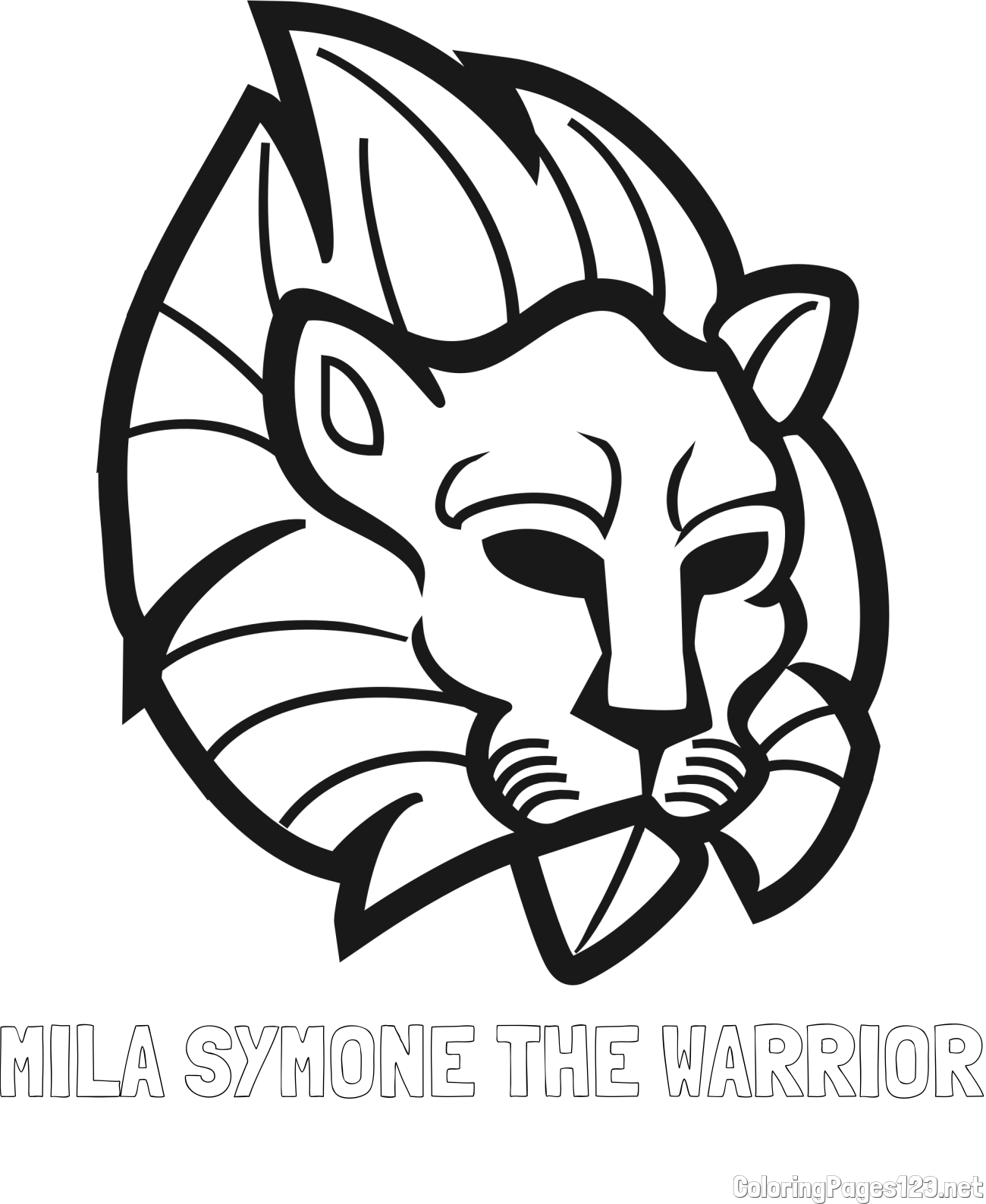 MILA SYMONE THE WARRIOR Coloring Page and Abstract Lion Face Coloring Page