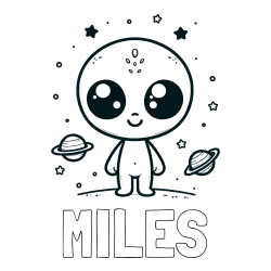 MILES Coloring Page alongside Cute Alien Coloring Page - Smiling with Planets and Stars