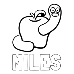 MILES Coloring Page and Apple and Smiling Worm Coloring Page