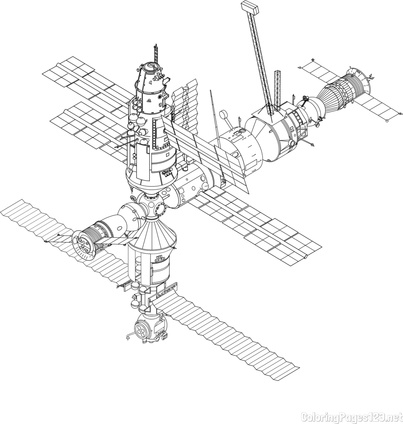 MIR Space Station Coloring Page - Detailed and Realistic