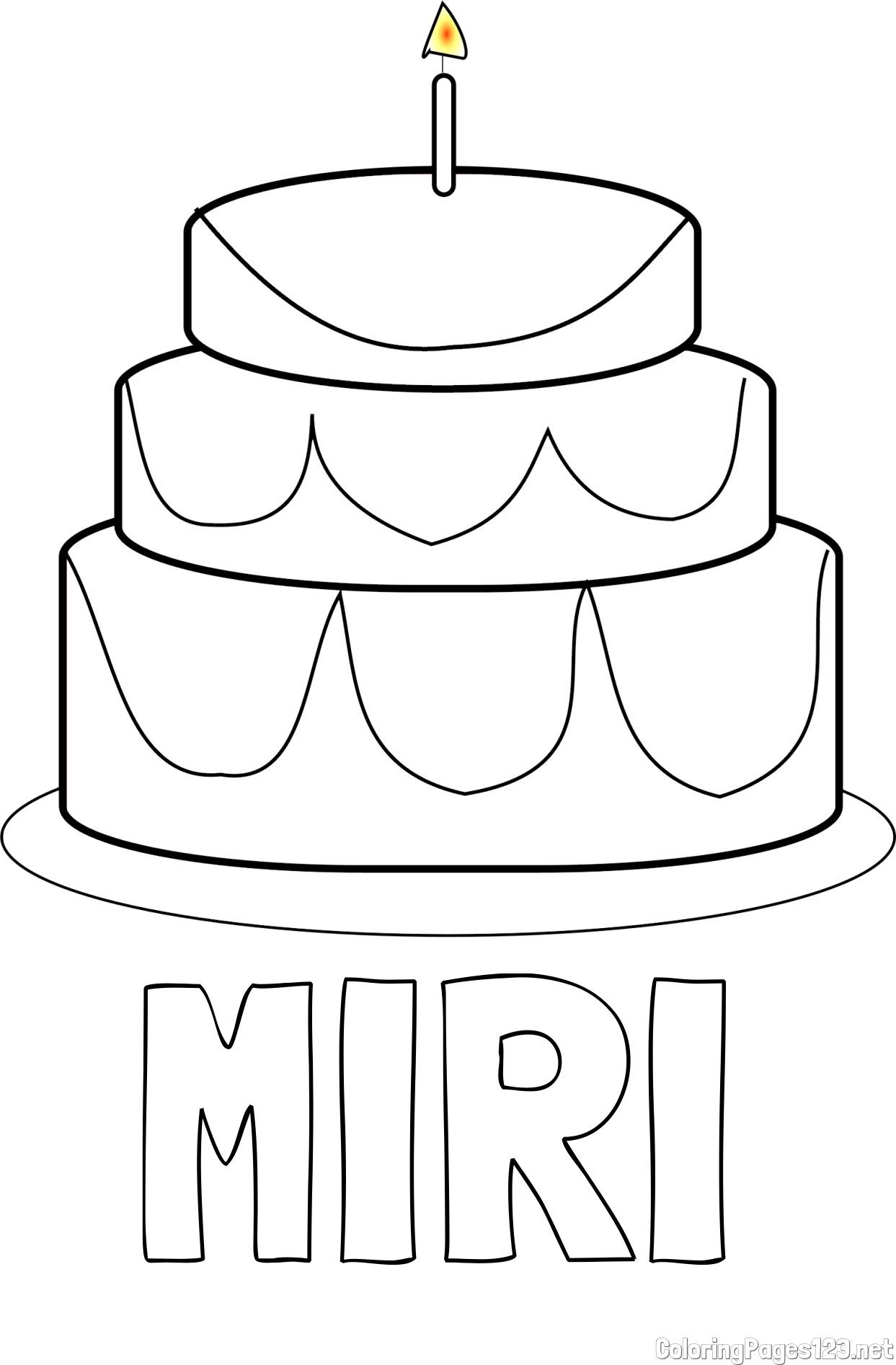 MIRI Coloring Page and Big Birthday Cake Coloring Page