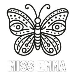 Online Created Coloring Page - MISS EMMA Coloring Page and Butterfly Coloring Page (Simple)