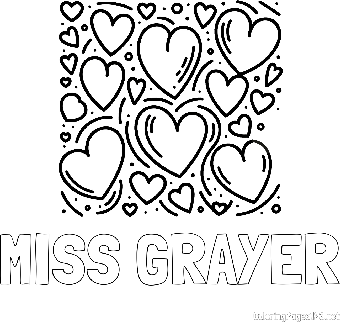 MISS GRAYER Coloring Page and Free Printable Coloring Page of Hearts