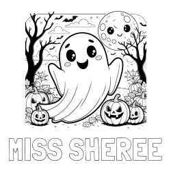 Online Created Coloring Page - MISS SHEREE Coloring Page and Halloween Coloring Page of a Ghost with Pumpkins