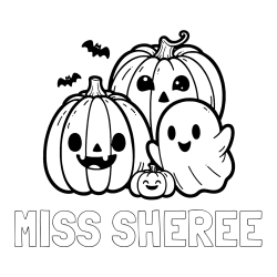 Online Created Coloring Page - MISS SHEREE Coloring Page and Halloween Pumpkin and Ghost Coloring Page