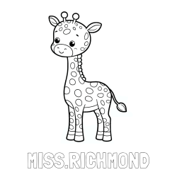 MISS.RICHMOND Coloring Page and Cute Giraffe Coloring Page for Kids