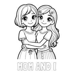Online Created Coloring Page - MOM AND I Coloring Page and Coloring Page of Two Cute Girls Hugging Each Other (Best Friends Forever)