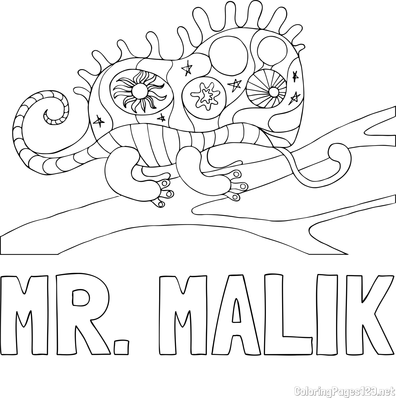 MR. MALIK Coloring Page and Chameleon Mandala Coloring Page