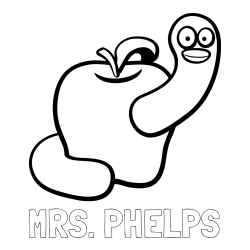 Online Created Coloring Page - MRS. PHELPS Coloring Page and Apple and Smiling Worm Coloring Page