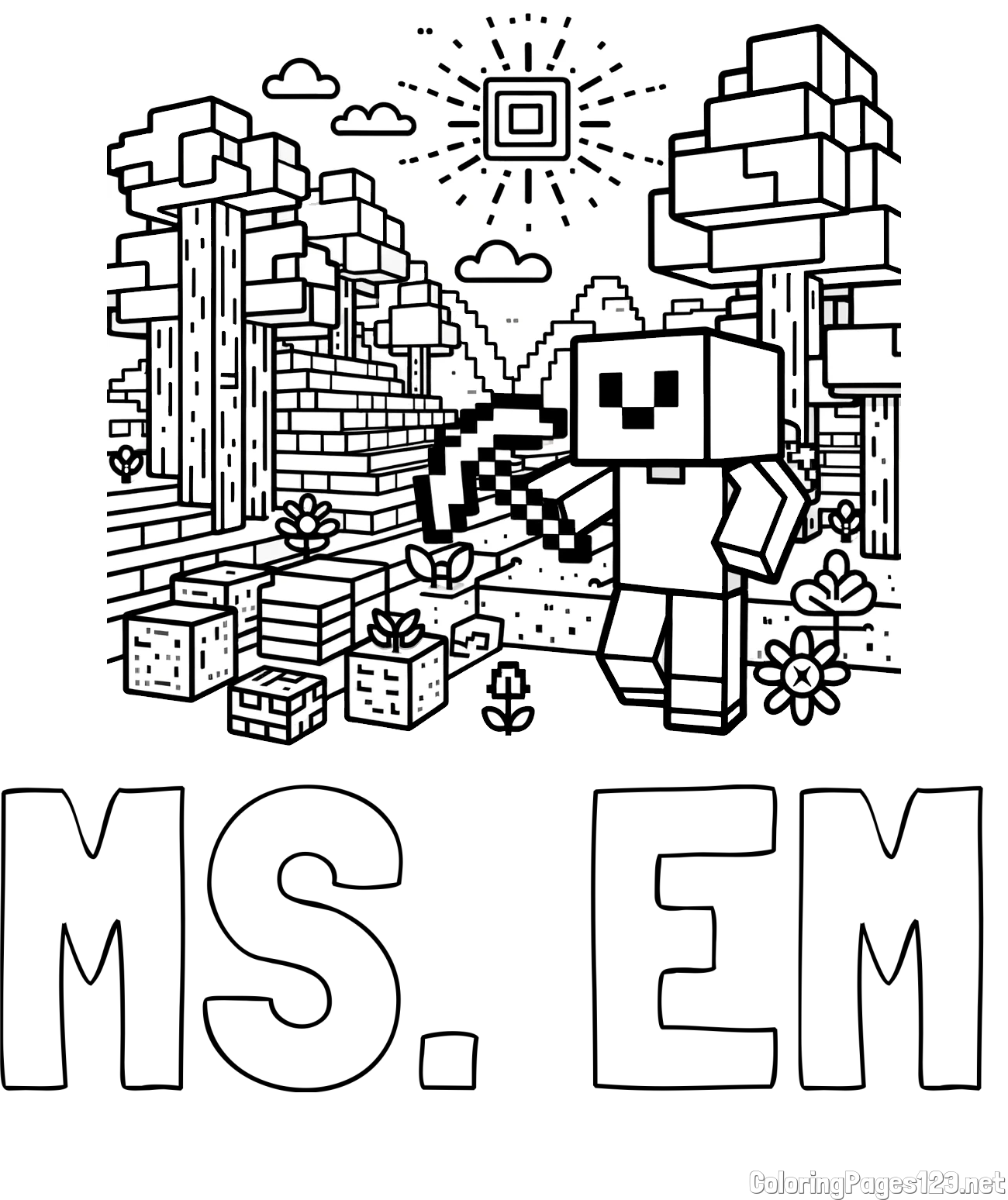MS. EM Coloring Page and Minecraft World Coloring Page
