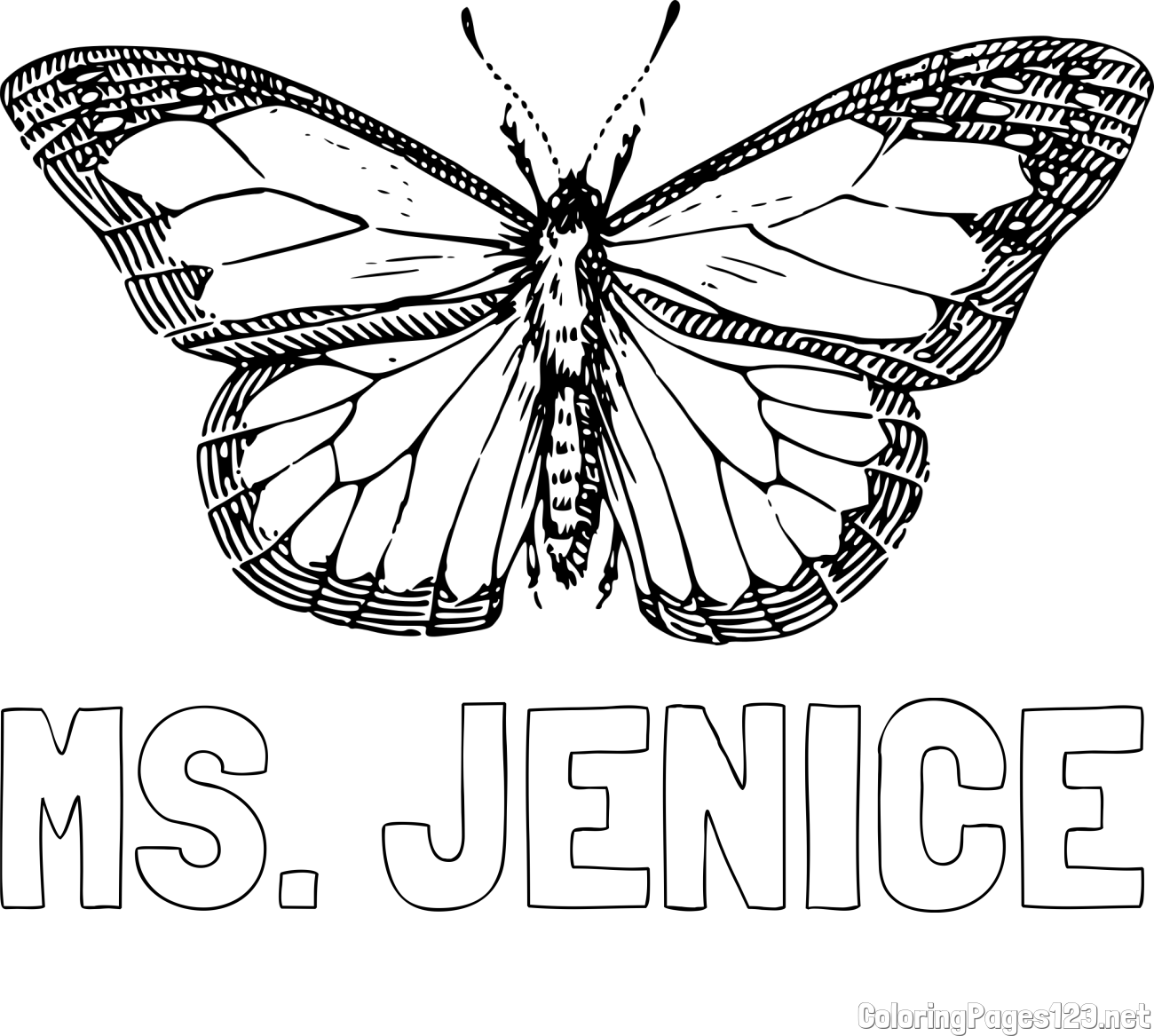 MS. JENICE Coloring Page and Coloring Page of a Realistic Butterfly