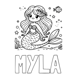 Online Created Coloring Page - MYLA Coloring Page and Coloring Page of a Cute Mermaid in the Sea