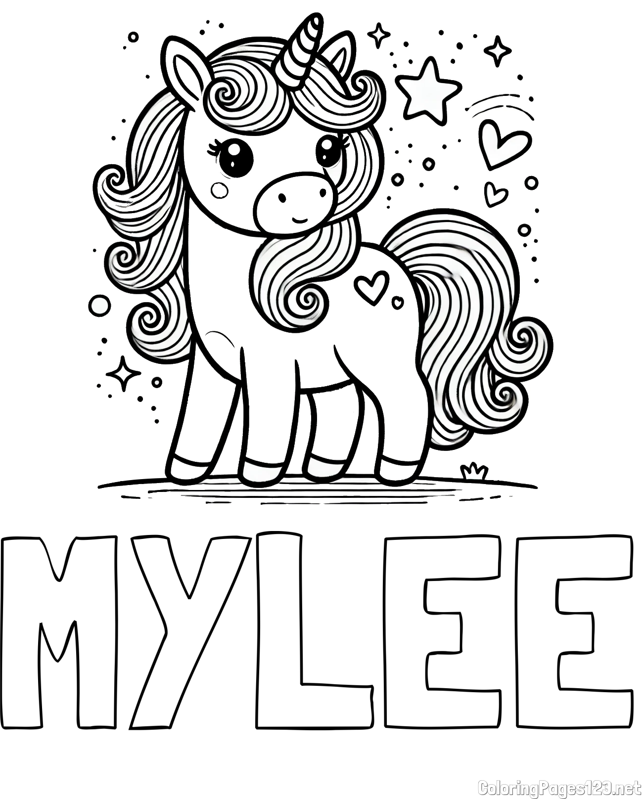 MYLEE Coloring Page and Cute Unicorn Coloring Page