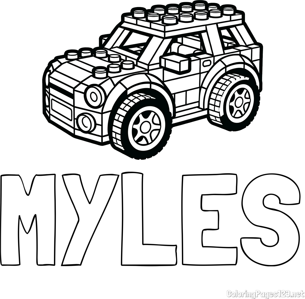 MYLES Coloring Page and LEGO Car Coloring Page