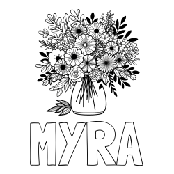 Online Created Coloring Page - MYRA Coloring Page and Flower Bouquet Coloring Page