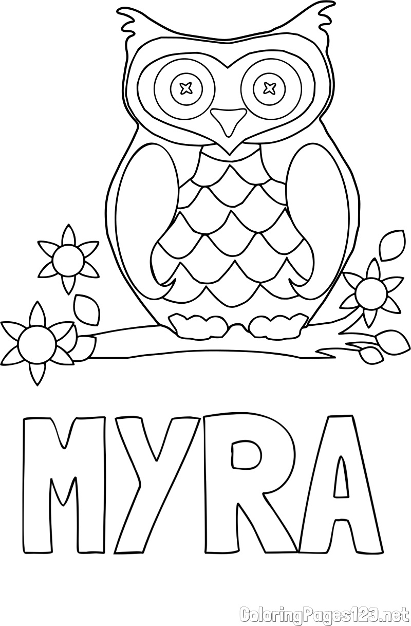 MYRA Coloring Page and Owl on a Branch Coloring Page