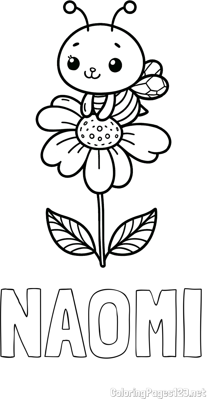 NAOMI Coloring Page and Coloring Page of a Cute Bee on a Flower