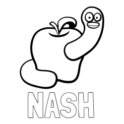 Online Created Coloring Page - NASH Coloring Page and Apple and Smiling Worm Coloring Page