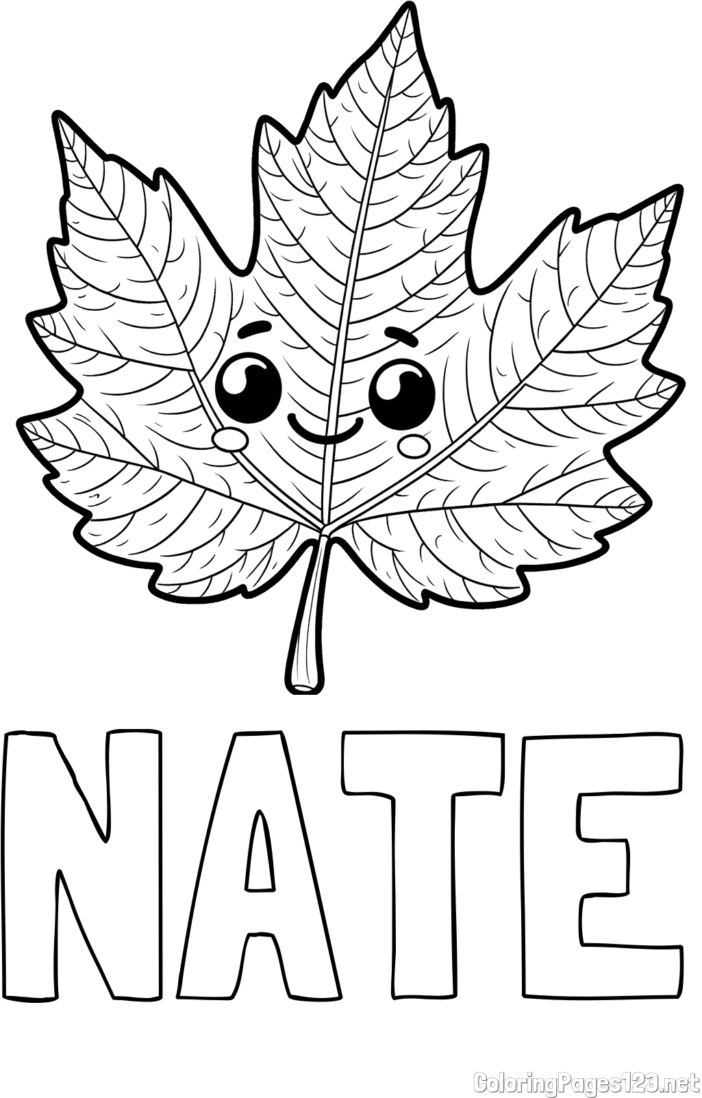 NATE Coloring Page and Smiling Leaf Coloring Page for Kids
