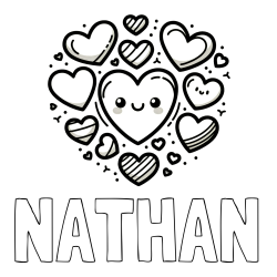Online Created Coloring Page - NATHAN Coloring Page and Coloring Page of a Cute Cat Surrounded by Hearts