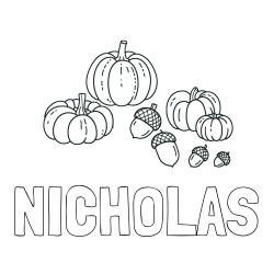 Online Created Coloring Page - NICHOLAS Coloring Page and Autumn Harvest Coloring Page - Acorns and Pumpkins