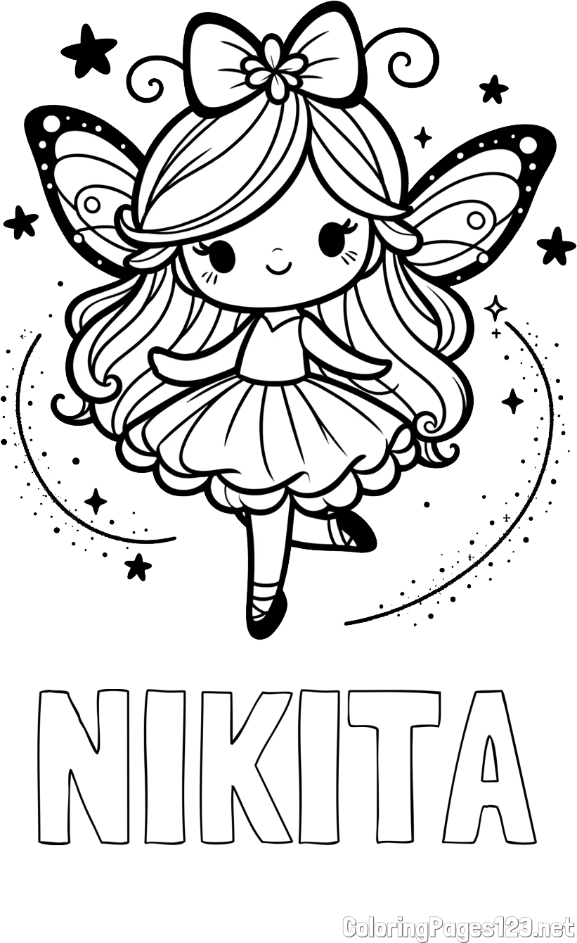 NIKITA Coloring Page and Cute Magical Fairy