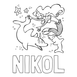 Online Created Coloring Page - NIKOL Coloring Page alongside Coloring Page of a Mermaid Playing with Dolphins