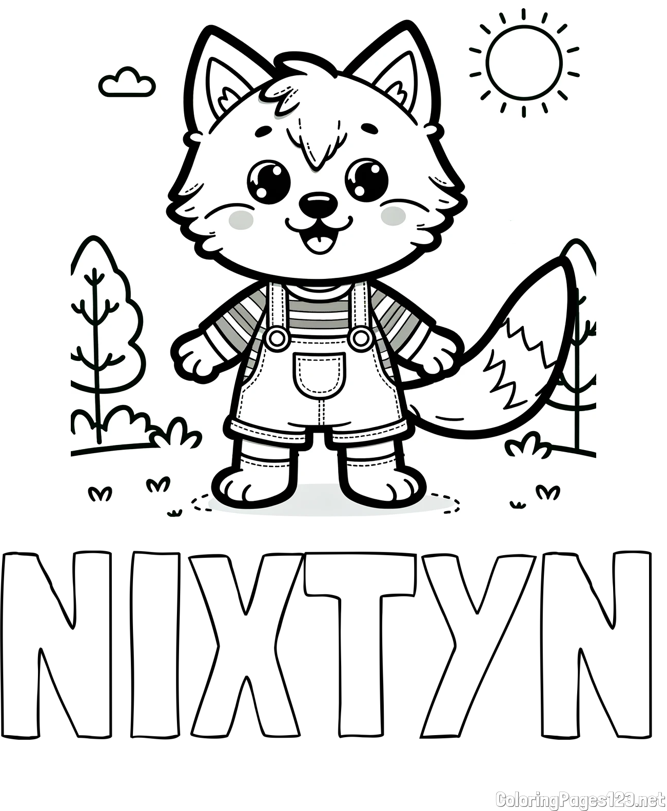 NIXTYN Coloring Page and Cute Wolf Coloring Page