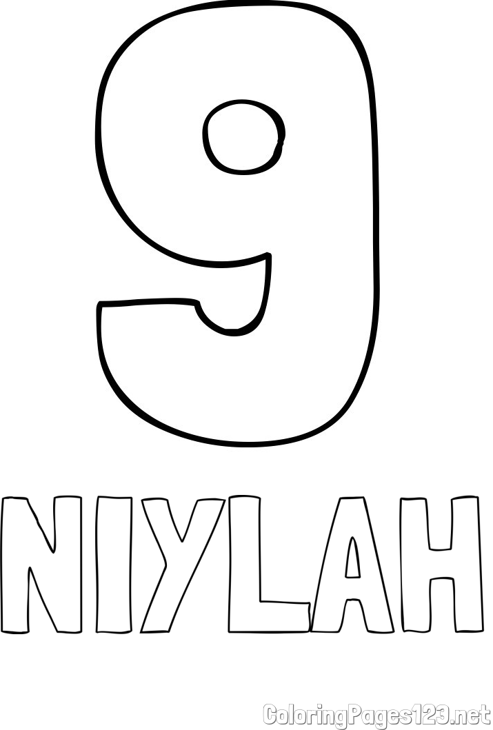 NIYLAH Coloring Page alongside Coloring Page of Number Nine (9)