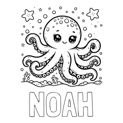 Online Created Coloring Page - NOAH Coloring Page alongside Coloring Page of an Octopus in the Sea