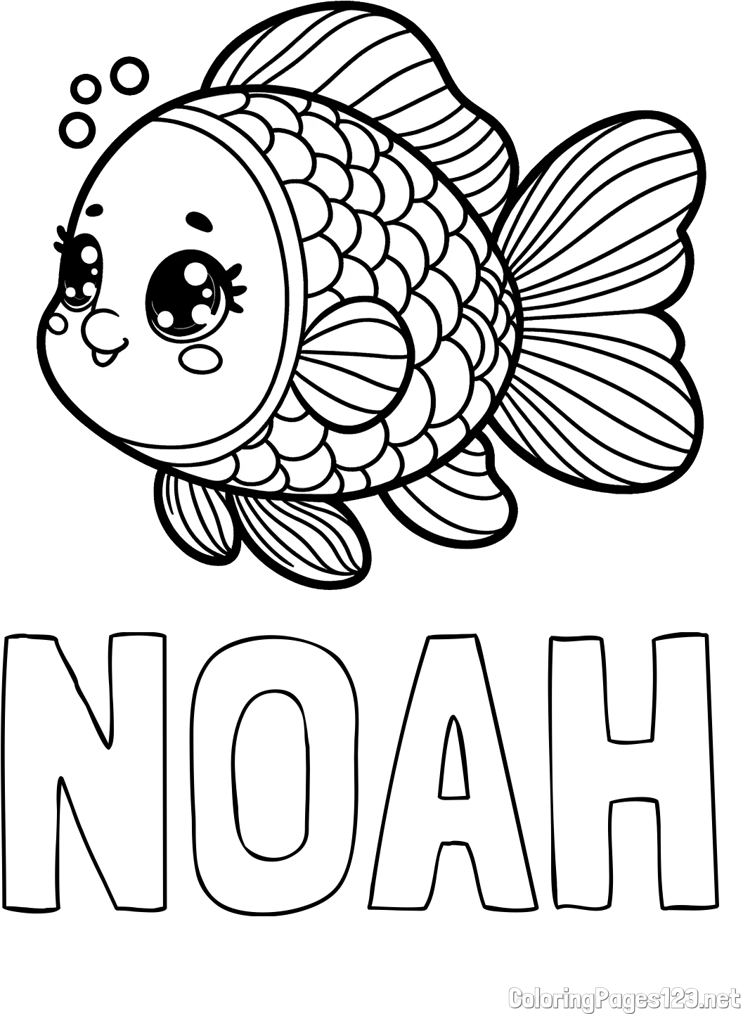 NOAH Coloring Page and Coloring Page of a Cute Fish