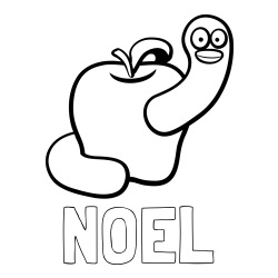 Online Created Coloring Page - NOEL Coloring Page and Apple and Smiling Worm Coloring Page