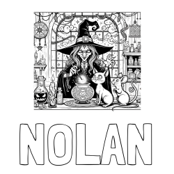 Online Created Coloring Page - NOLAN Coloring Page alongside Coloring Page of an Evil Witch, a Cat, and a Mouse