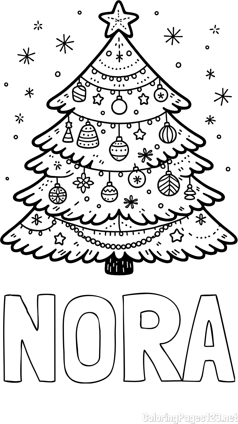 NORA Coloring Page alongside Coloring Page of a Beautiful Christmas Tree