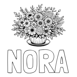NORA Coloring Page and Beautiful Bouquet of Flowers Coloring Page