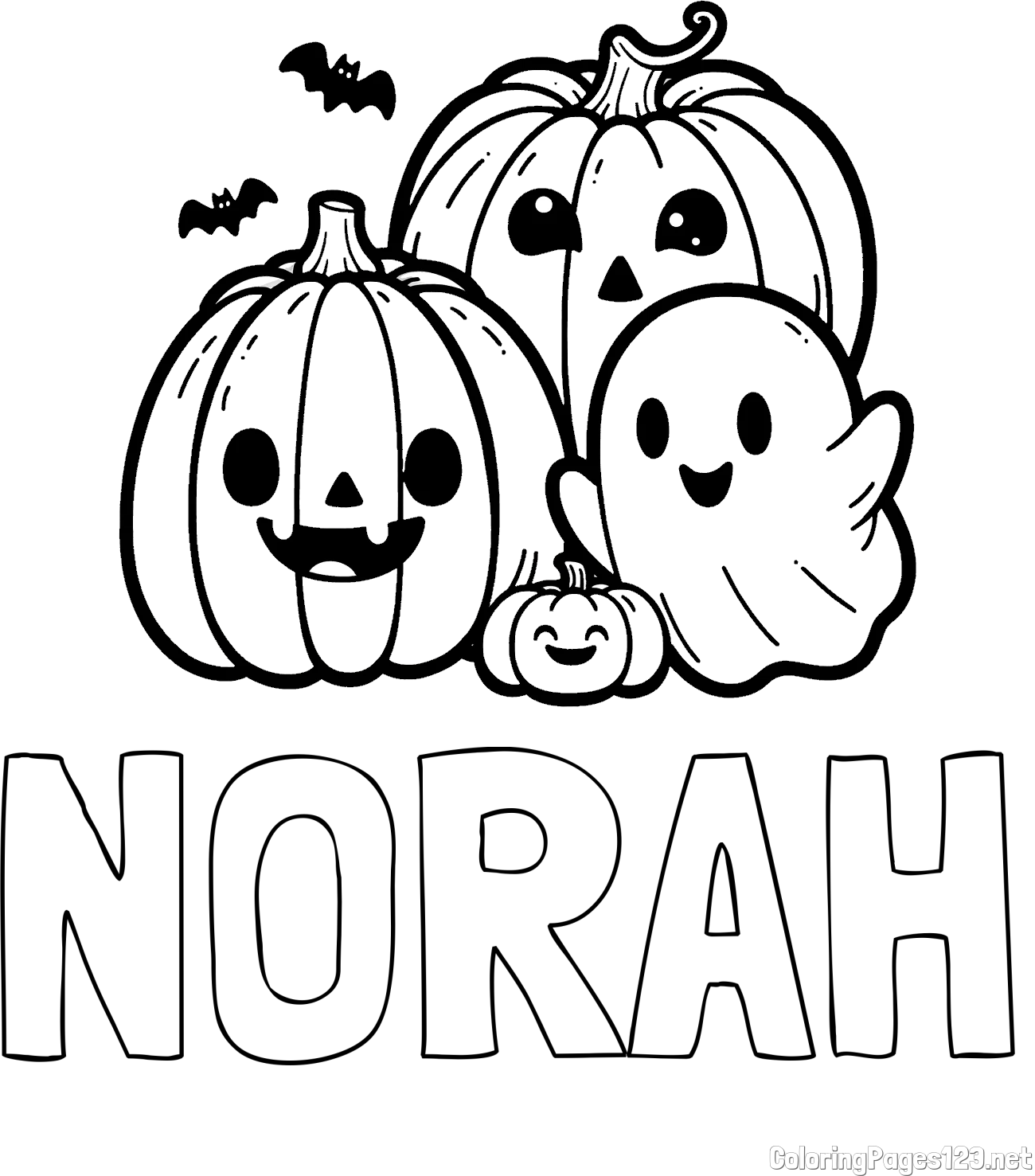 NORAH Coloring Page and Halloween Pumpkin and Ghost Coloring Page