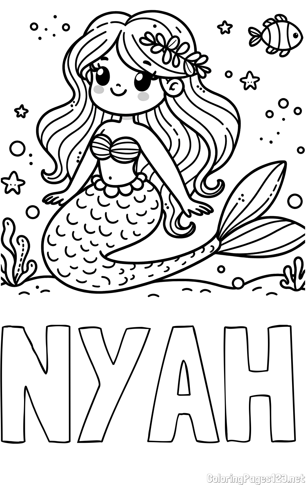 NYAH Coloring Page and Coloring Page of a Cute Mermaid in the Sea