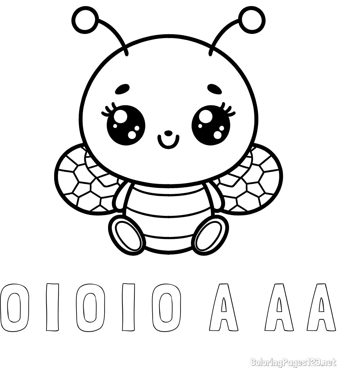 O I O I O  A  A A Coloring Page and Children's Coloring Page of a Cute Bee