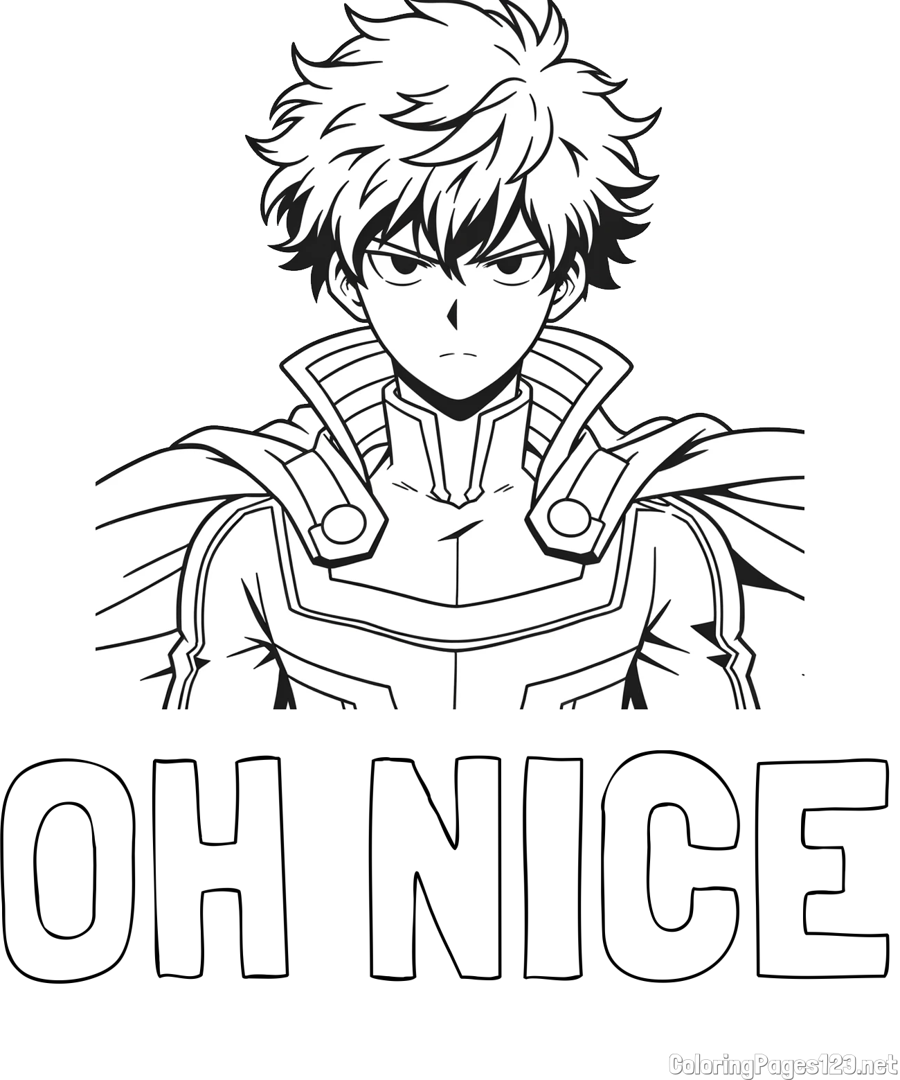 OH NICE Coloring Page alongside Coloring Page of an Anime Superhero