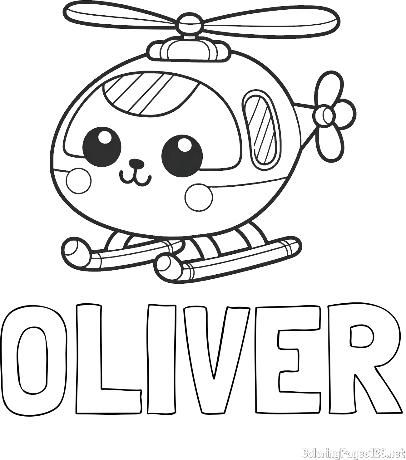OLIVER Coloring Page and Easy Coloring Page of a Helicopter