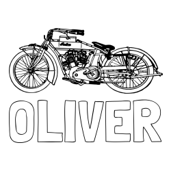 OLIVER Coloring Page and Realistic Vintage Motorcycle Coloring Page