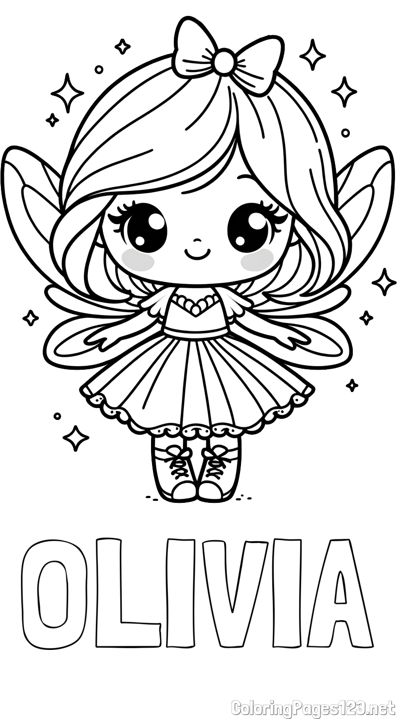 OLIVIA Coloring Page and Coloring Page of a Magical Fairy with a Cute Face