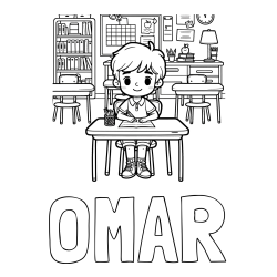 Online Created Coloring Page - OMAR Coloring Page and Cute Student in Class Coloring Page