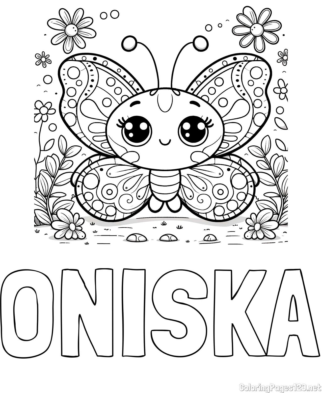 ONISKA Coloring Page and Cute Butterfly Coloring Page