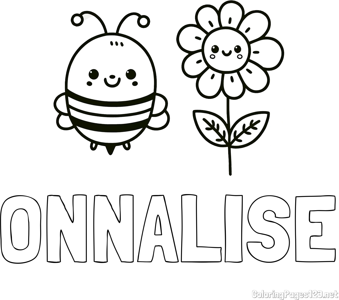 ONNALISE Coloring Page and Coloring Page of a Cute Bee and Smiling Flowers