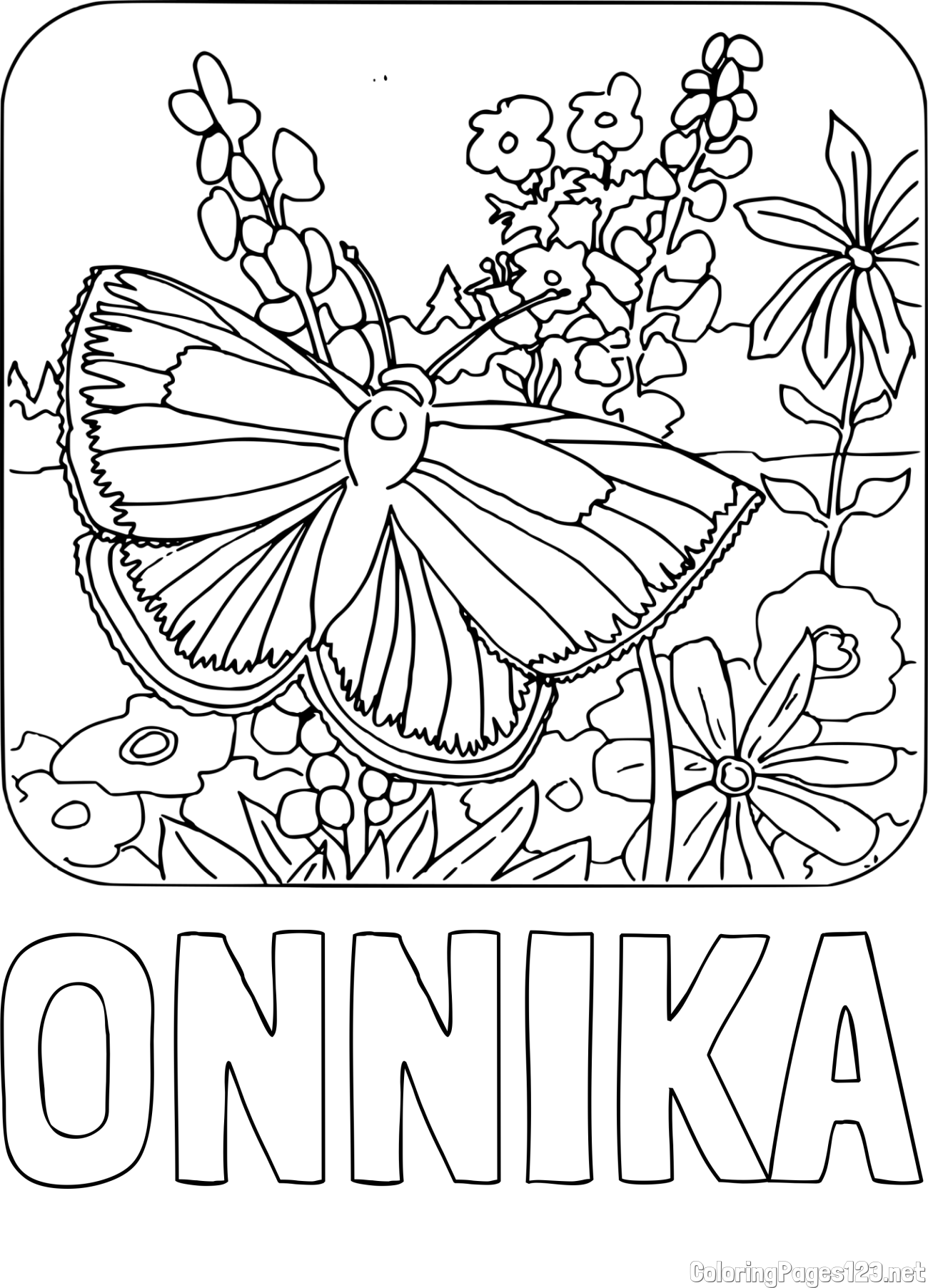 ONNIKA Coloring Page and Butterfly on Flower Coloring Page