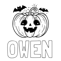 Online Created Coloring Page - OWEN Coloring Page and Halloween Pumpkin and Bats Coloring Page